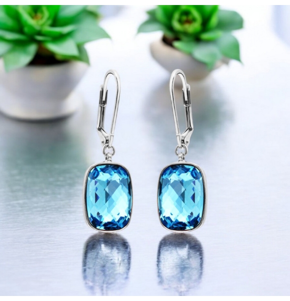 Preciosos Aretes de Cristal Swarovski con Rodio Color Aquamarina