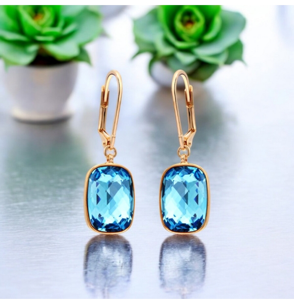 Preciosos Aretes de Cristal Swarovski Color Aguamarina