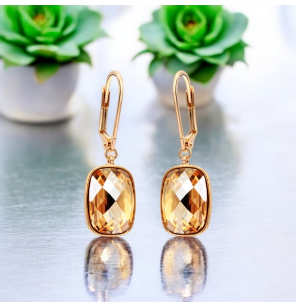 Elegantes Aretes de Cristal Swarovski Color Dorado