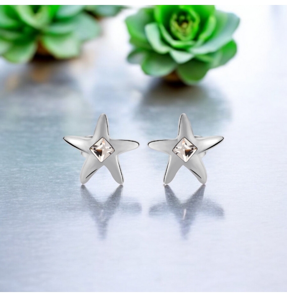Aretes de Cristal Swarovski Color Blanco en Forma de Estrella