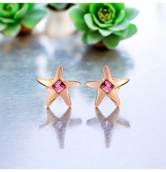 Aretes de Cristal Swarovski Color Dorado en Forma de Estrella