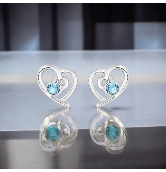 Aretes de Swarovski Color Azul con Rodio en Forma de Corazón