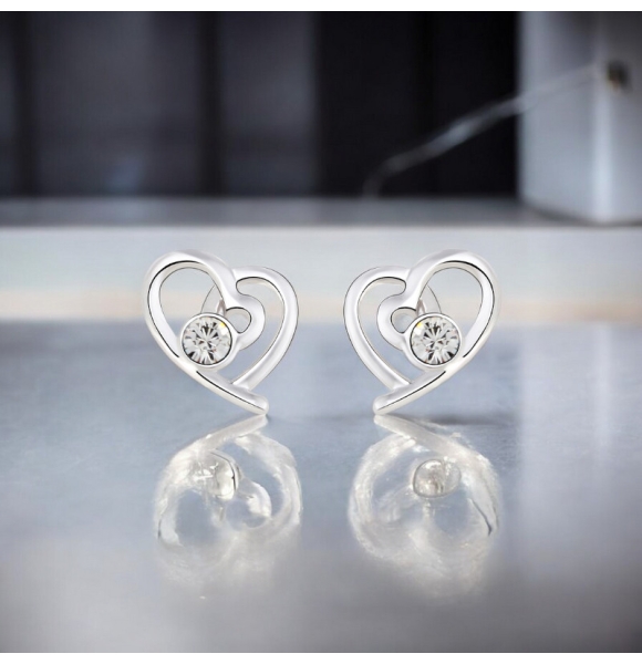 Aretes de Swarovski Color Blanco con Rodio en Forma de Corazón