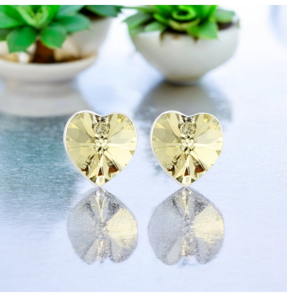 Hermosos Aretes de Cristal Swarovski Ambar Color En Forma de Corazón