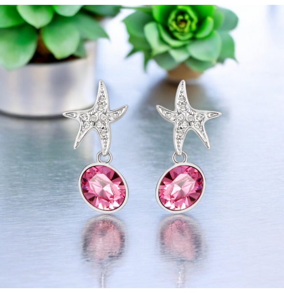 Divinos Aretes de Cristal Swarovski con Rodio en Forma de Ovalo con Estrella
