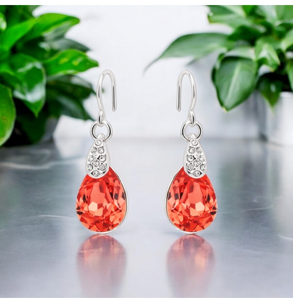 Hermosos Aretes de Cristal Swarovski en Gota con Baño de Oro 18K