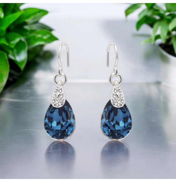 Hermosos Aretes Swarovski en Forma de Gota Azul