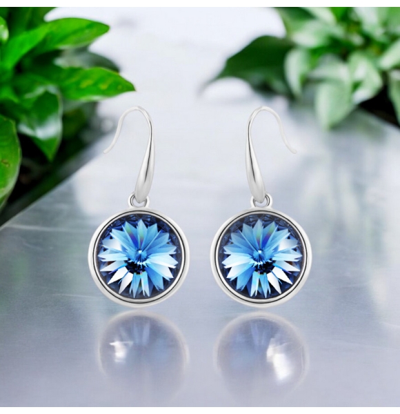 Aretes Redondos color Azul de Cristal Swarovski