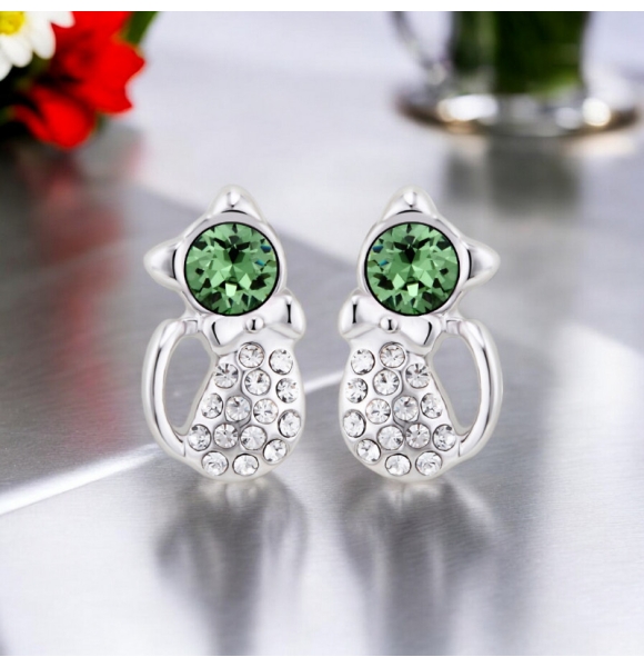Aretes Color Peridoto de Gato con Cristales Swarovski
