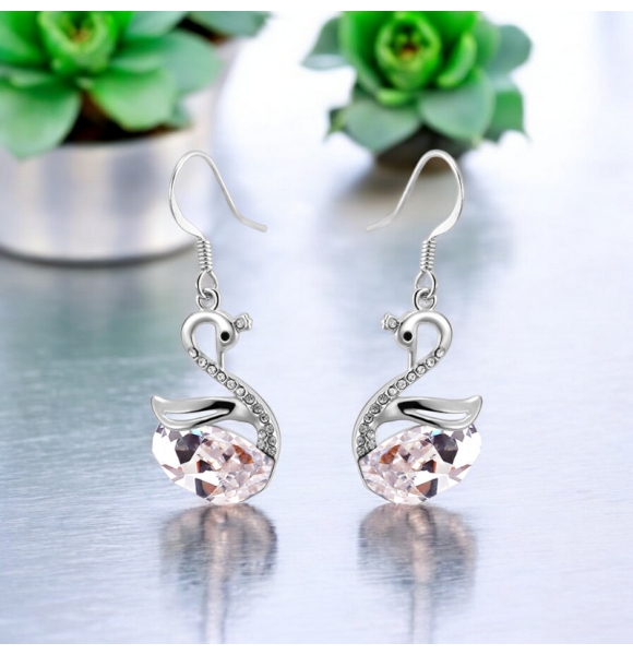 Aretes de Swarovski con Rodio en Forma de Cisne Color Blanco