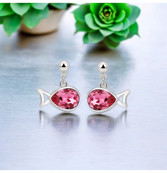 Aretes en Forma de Pez de Cristal Swarovski Rosados