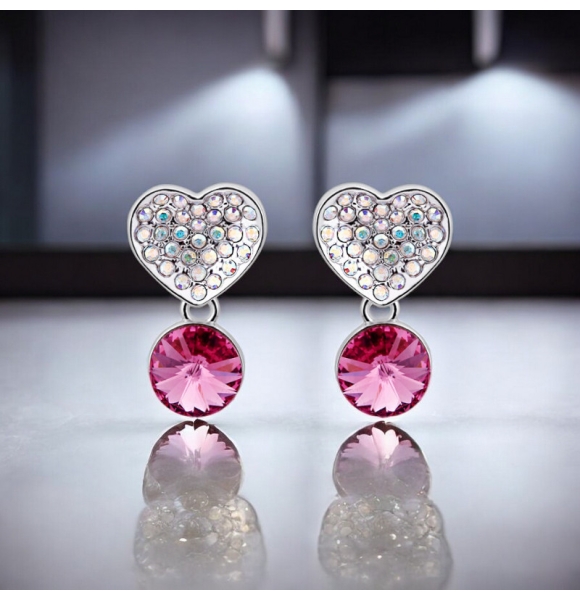 Lindos Aretes de Corazon Con Cristal Swarovski Color Rosa