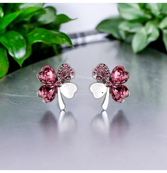 Artes de Trébol Rosa en Cristal Swarovski con Baño de Oro 18K