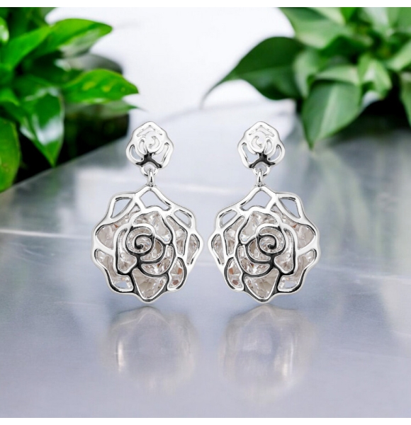 Bonitos Aretes de Rodio en Forma de Flor