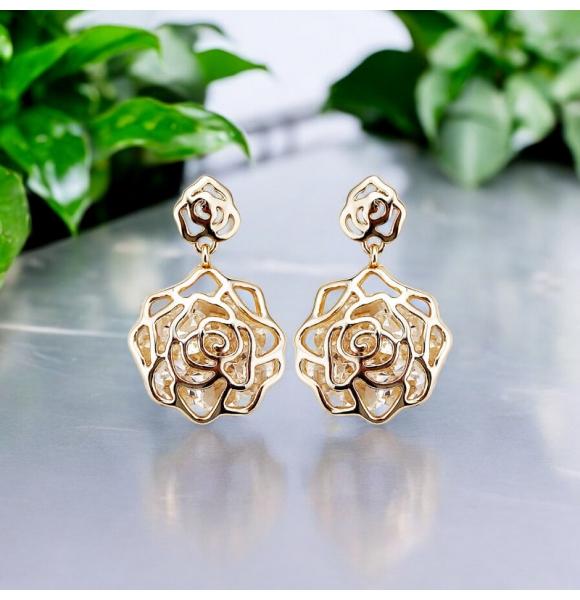 Aretes de Baño de Oro Rosa en Forma de Flor