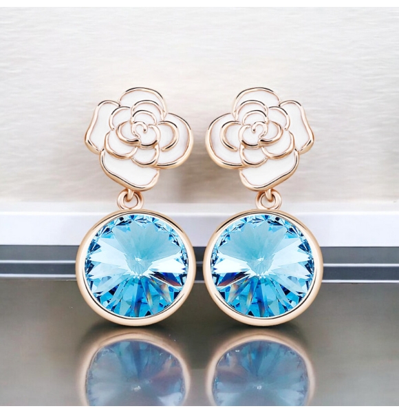Aretes con Baño de Oro Rosa 18K color Azul
