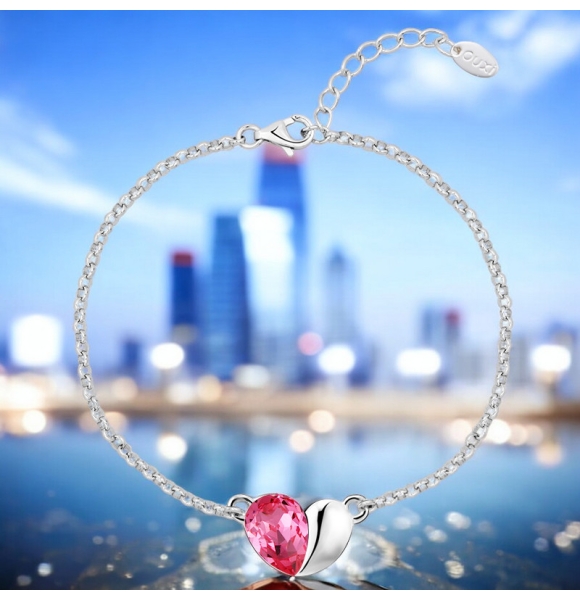 Linda Pulsera Color Rosa con Corazón Swarovski