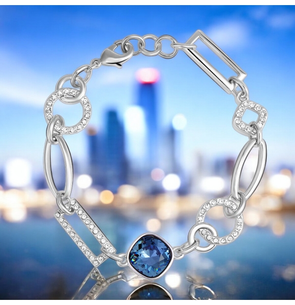 Pulsera de Rodio con Cristal Swarovski Azul