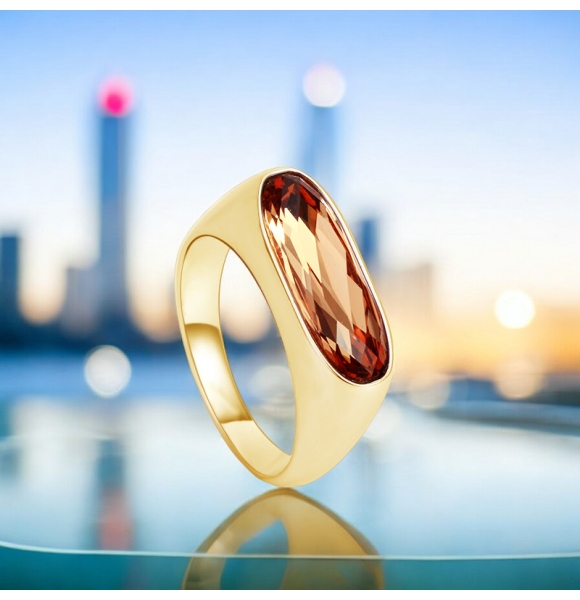 18K Baño de Oro Hermoso Anillo de Swarovski Color Ambar