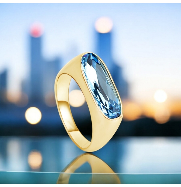 18K Baño de Oro Hermoso Anillo de Swarovski Color Azul