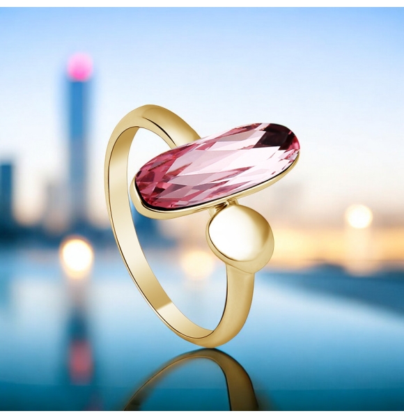 Anillo con Cristal de Swarovski Rosa 18K Baño de Oro