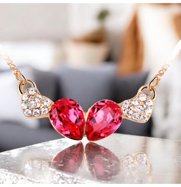 Lindo Collar con Cristal Swarovski Rosa y Baño de Oro