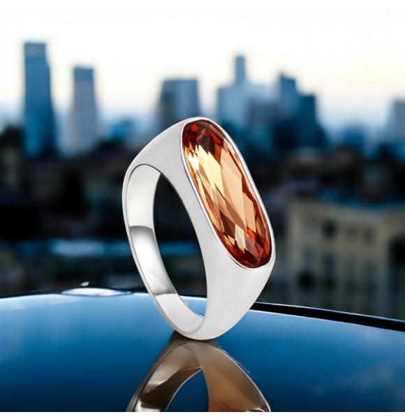 Anillo de Swarovski en Forma de Semilla Color Ambar