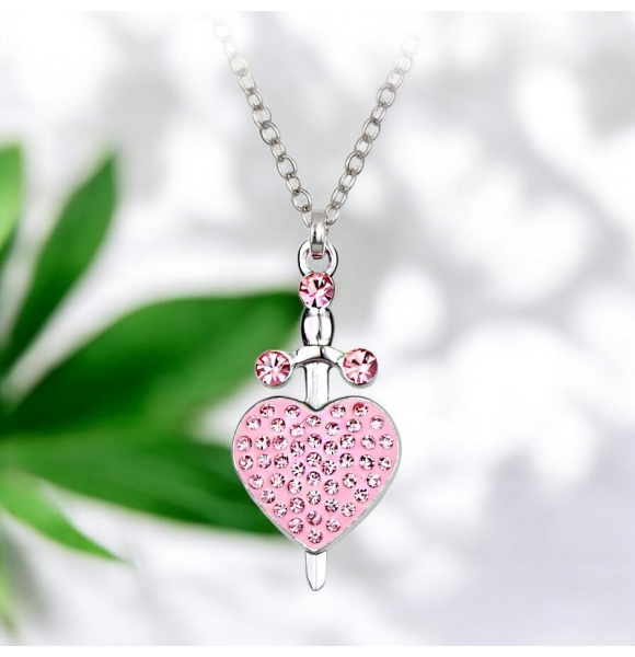 Collar de Corazon con Espada Color Rosa Swarovski