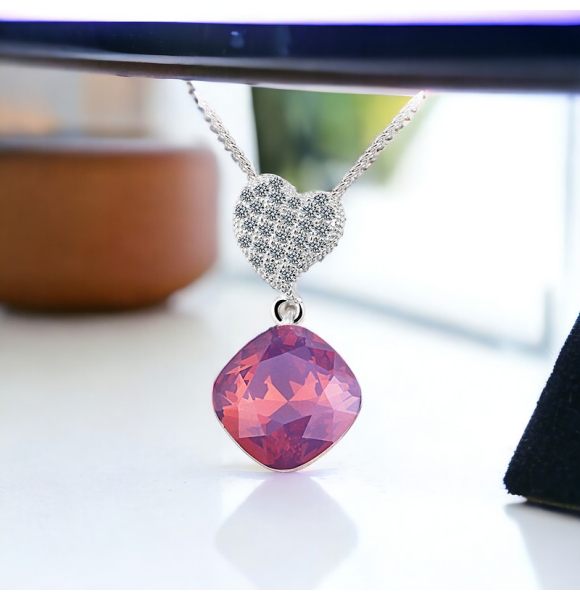 Collar de Plata 925 Con Color de Amatista Opalo Swarovski