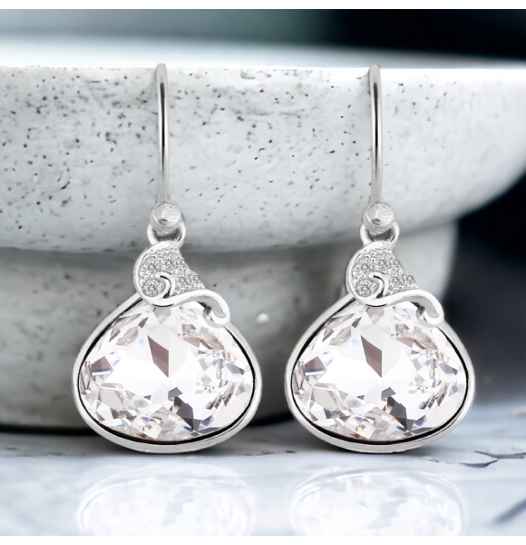 Aretes de Plata 925 Con Swarovski Blanco