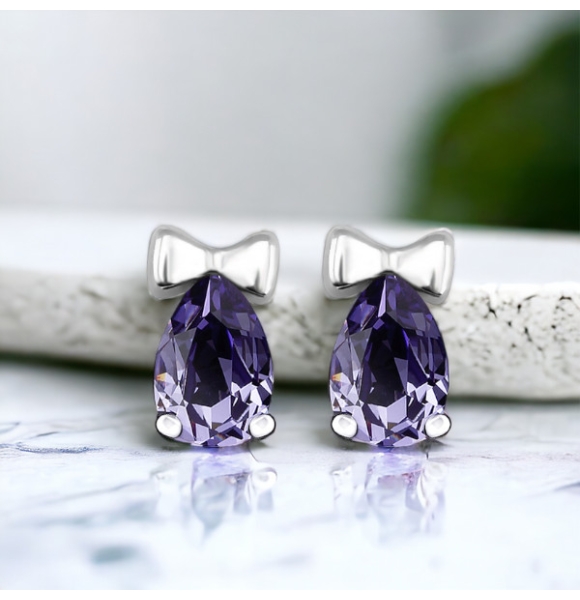 Aretes de Moño Azul de Swarovski en Plata de Ley