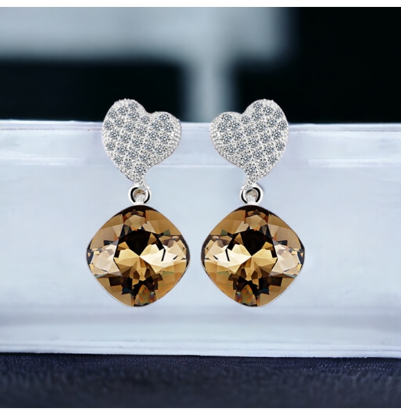 Aretes de Plata 925 Con Swarovski Color Cuarzo Ahumado