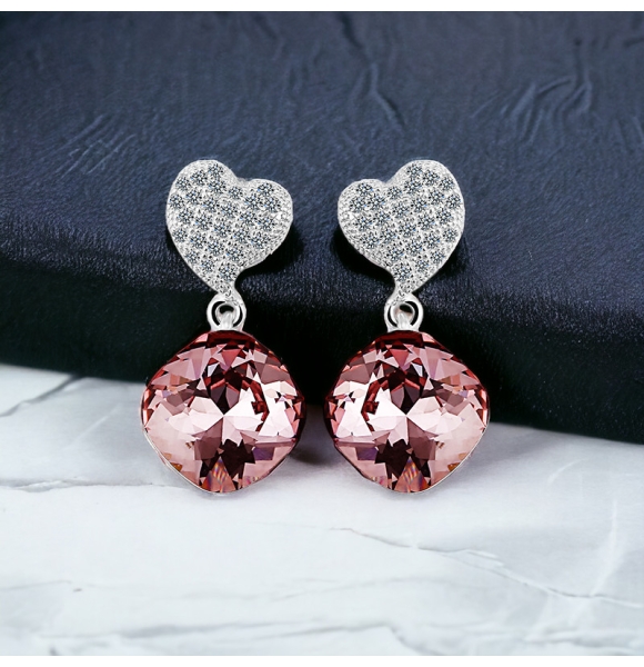 Aretes de Plata 925 Con Amatista Color Swarovski