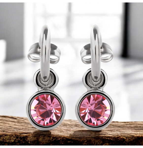 Bonitos Aretes Redondos de Cristal Swarovski Rosa