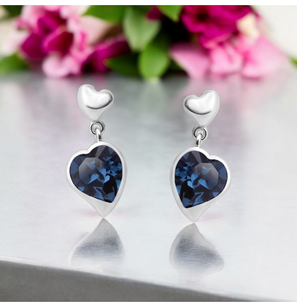 Aretes Color Azul en Forma de Corazón de Swarovski