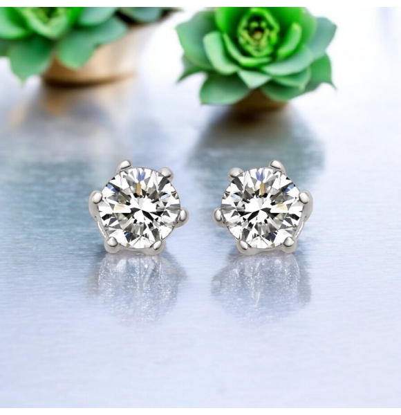 Aretes Blancos de Diamante Simulado Con Plata