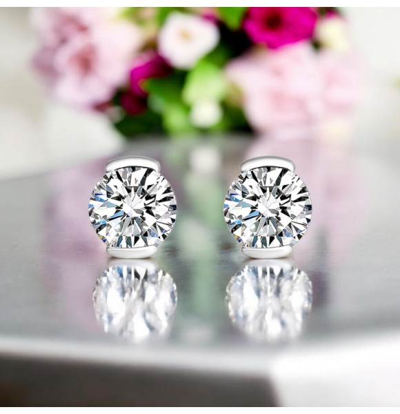 Aretes Blancos de Swarovski en Plata de Ley