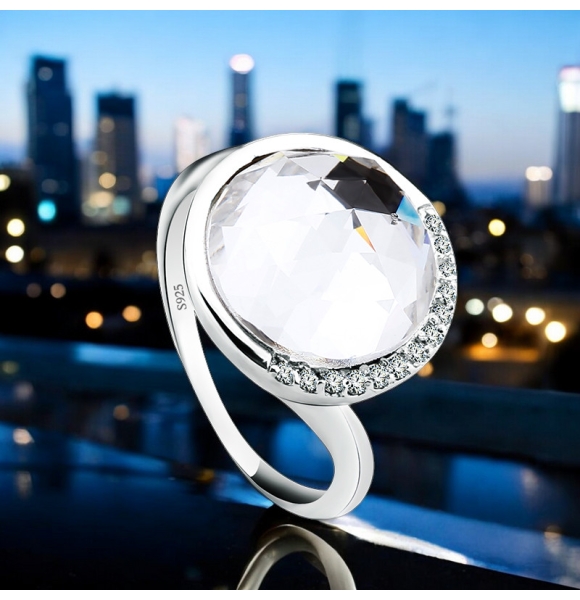 Elegante Anillo de Cristal Swarovski Blanco