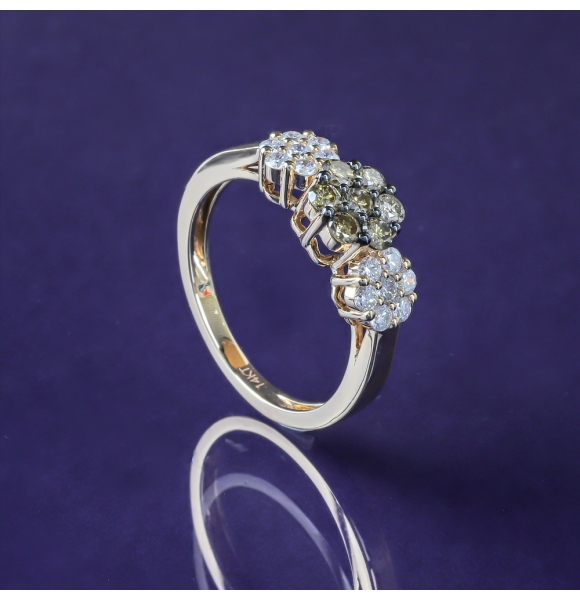 0.75 Ctw Anillo de Flor Oro Amarillo de 14K con Diamante Chocolate