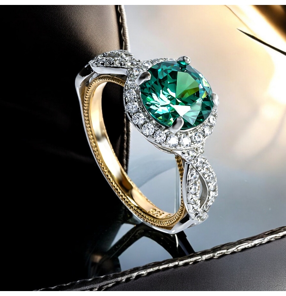 Anillo de Alejandrita Corte Redonda  .925 Azul a Verde