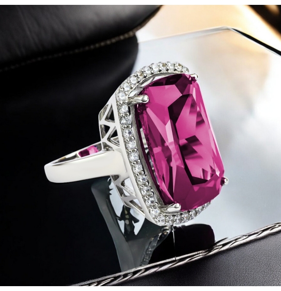 Anillo Grande de Alejandrita de Plata .925