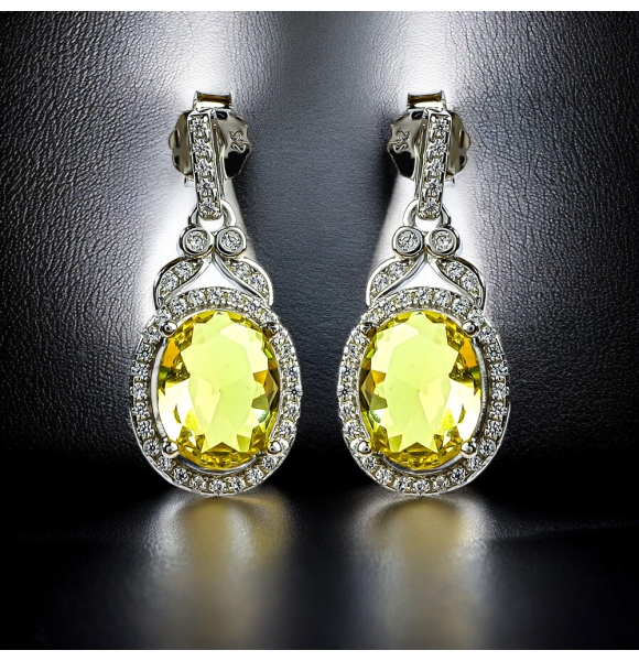 Juego de Dije y Aretes de Plata .925 con Alejandrita Amarilla