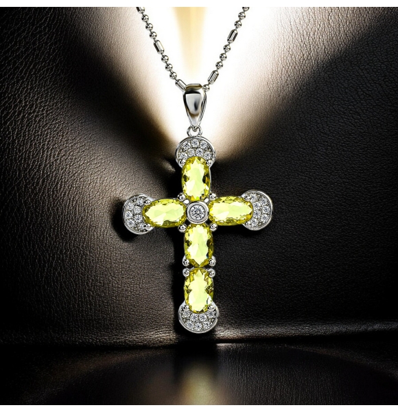 Preciosa Cruz de Plata Con Alejandrita y Circonitas 32 mm x 20 mm