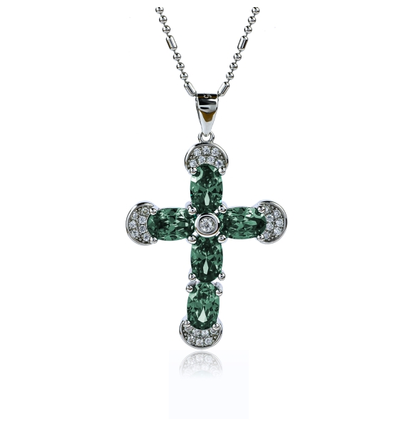 Preciosa Cruz de Plata Con Alejandrita y Circonitas 32 mm x 20 mm