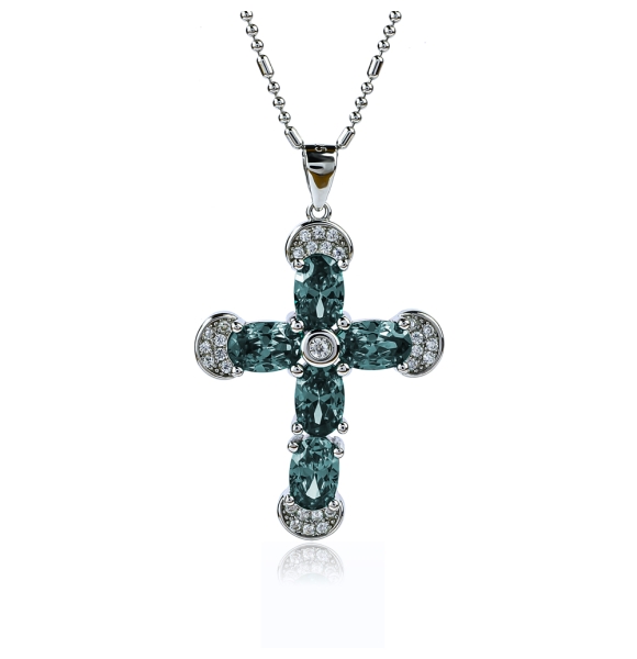 Preciosa Cruz de Plata Con Alejandrita y Circonitas 32 mm x 20 mm