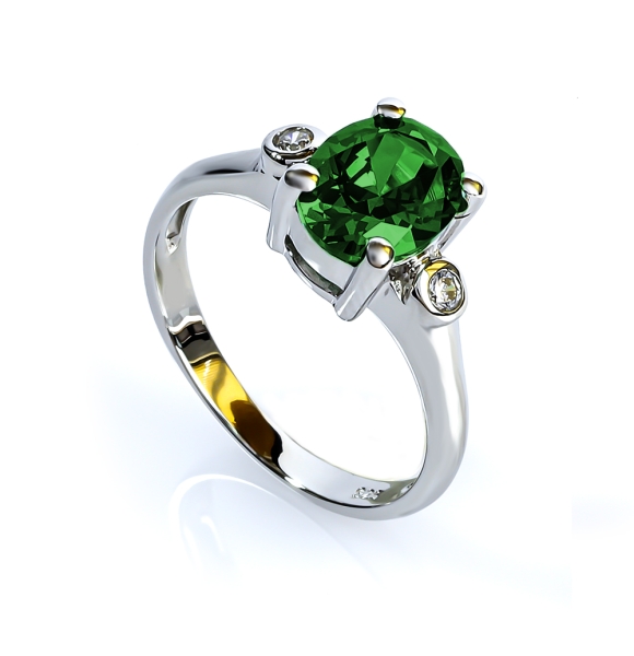 Esmeralda y Zirconias en Anillo de Plata