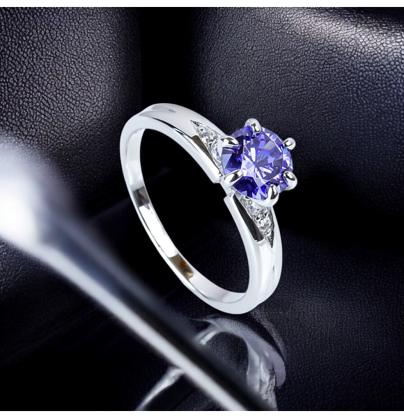 Anillo de Tanzanita Solitario  6 mm Plata