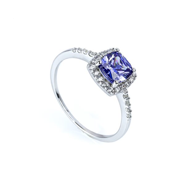 Anillo de Tanzanita Solitario Halo
