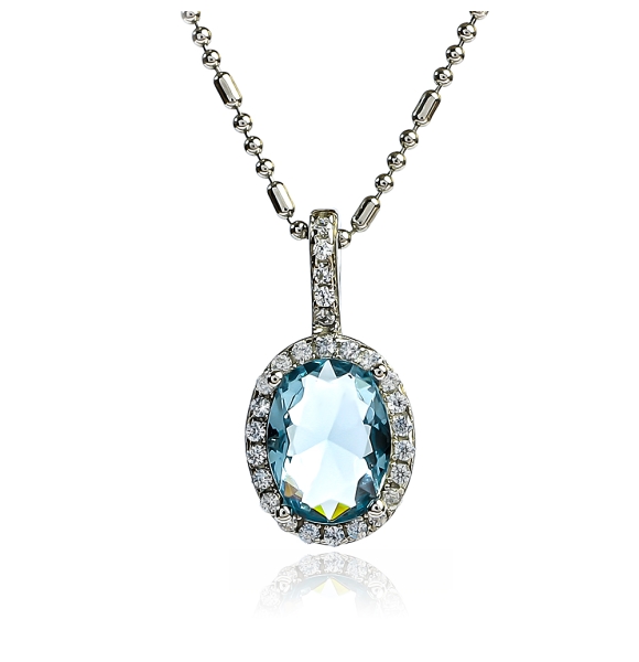 Dije de Plata Halo de Aguamarina Corte Ovalada