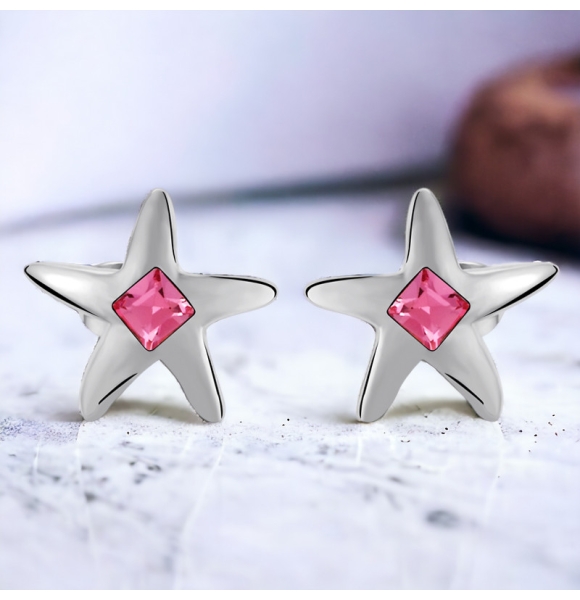 Aretes de Cristal Swarovski Color Rosa en Forma de Estrella